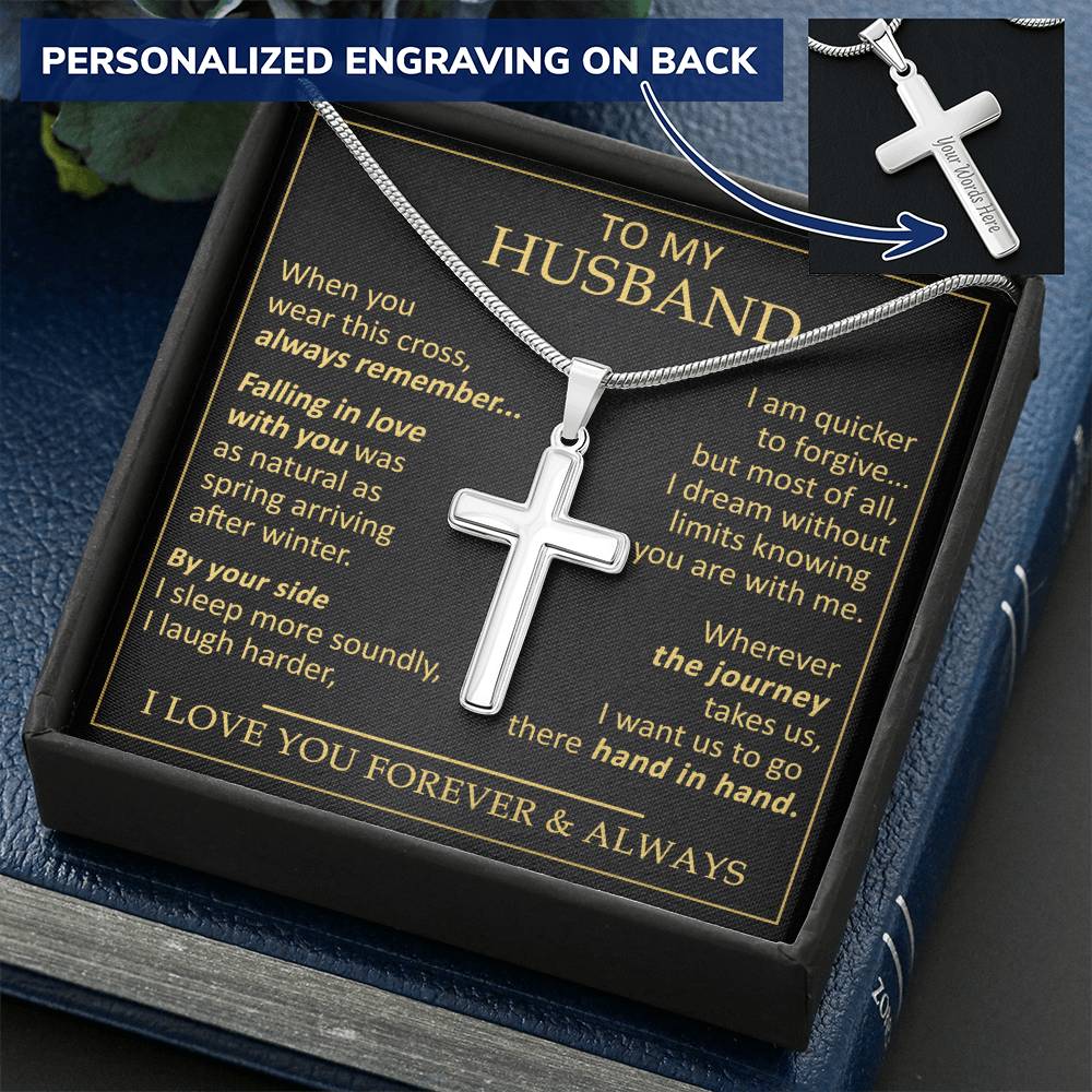 For Husband - Sleep More Soundly - Cross Customize Engraved Cross Necklace