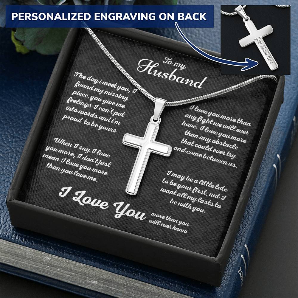 Gift For Husband Special Occasion Gift For Husband. Customize Engraved Cross Necklace
