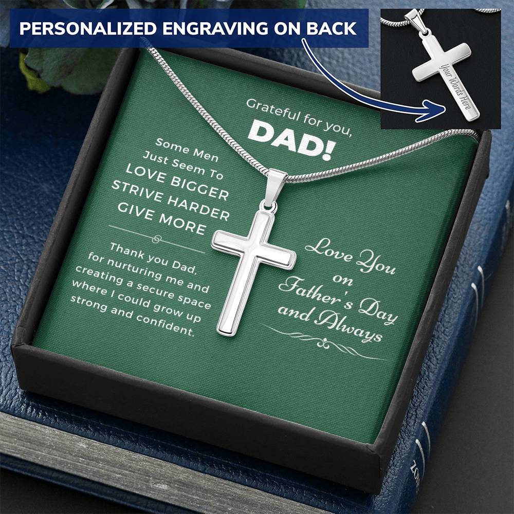 Cross Necklace Gift - Thank You Dad Customize Engraved Cross Necklace