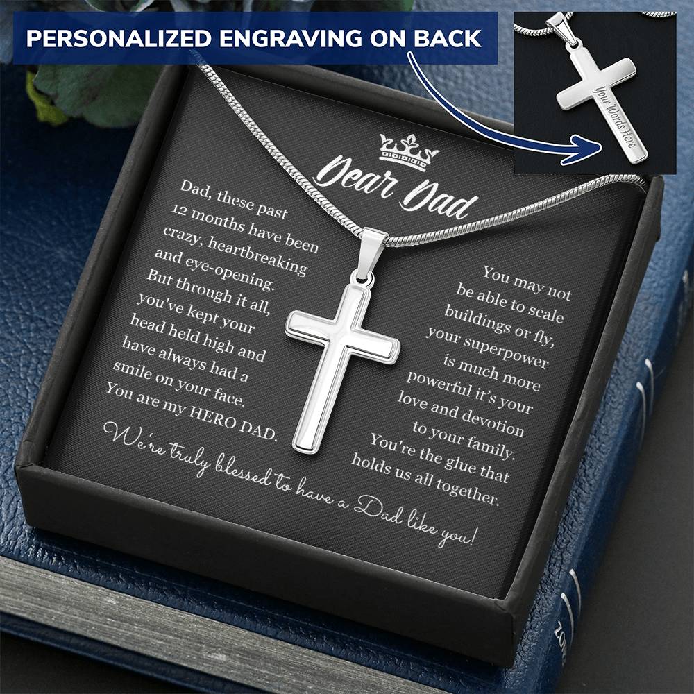Dear Dad Cross Necklace Customize Engraved Cross Necklace
