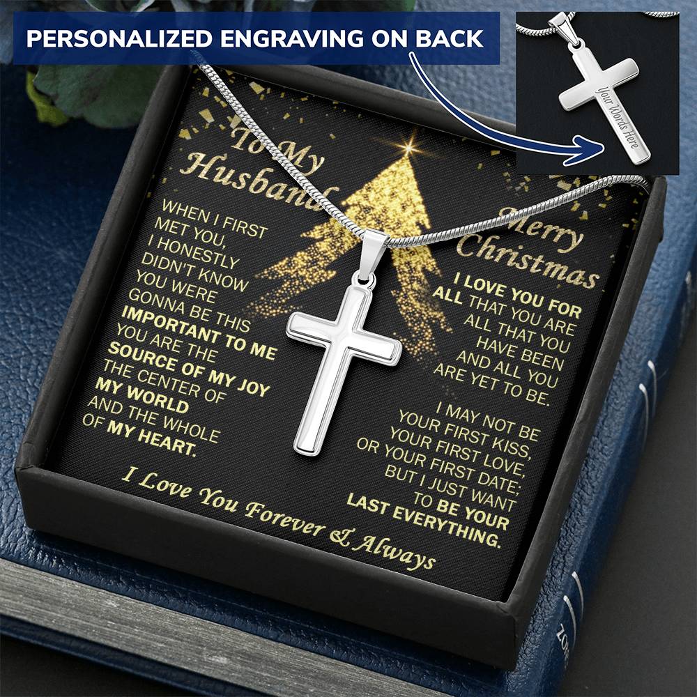 Gift For Husband - Joy - Cross Customize Engraved Cross Necklace