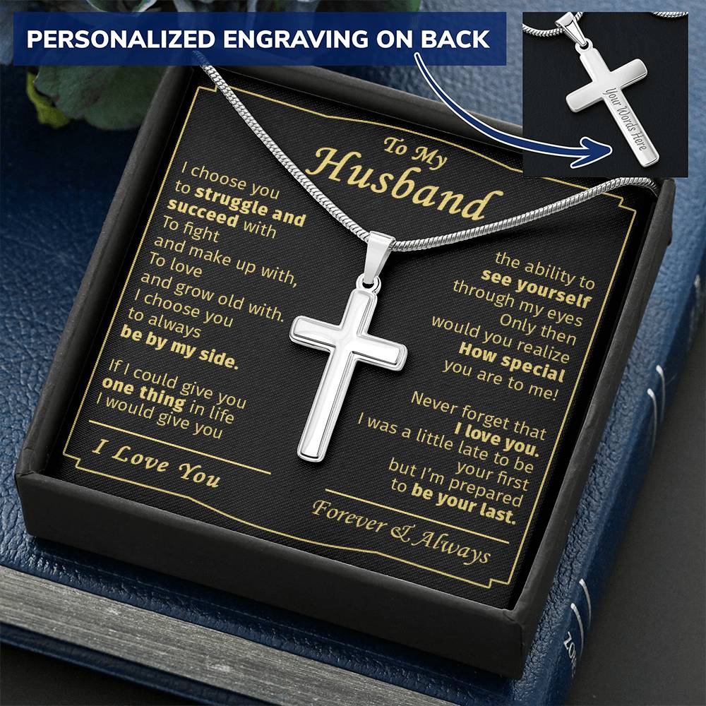 Gift For Husband - Be By My Side - Cross Customize Engraved Cross Necklace