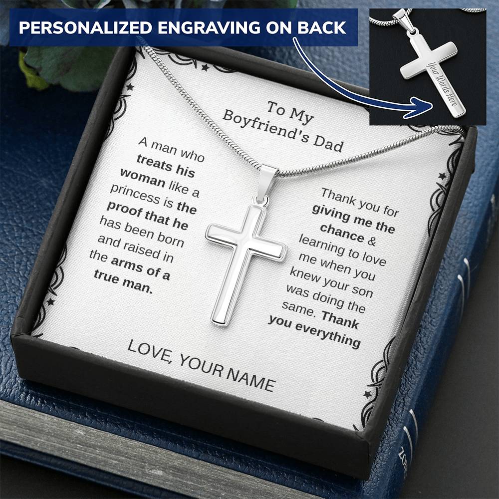 Boyfriend Dad - Treats His Women Customize Engraved Cross Necklace
