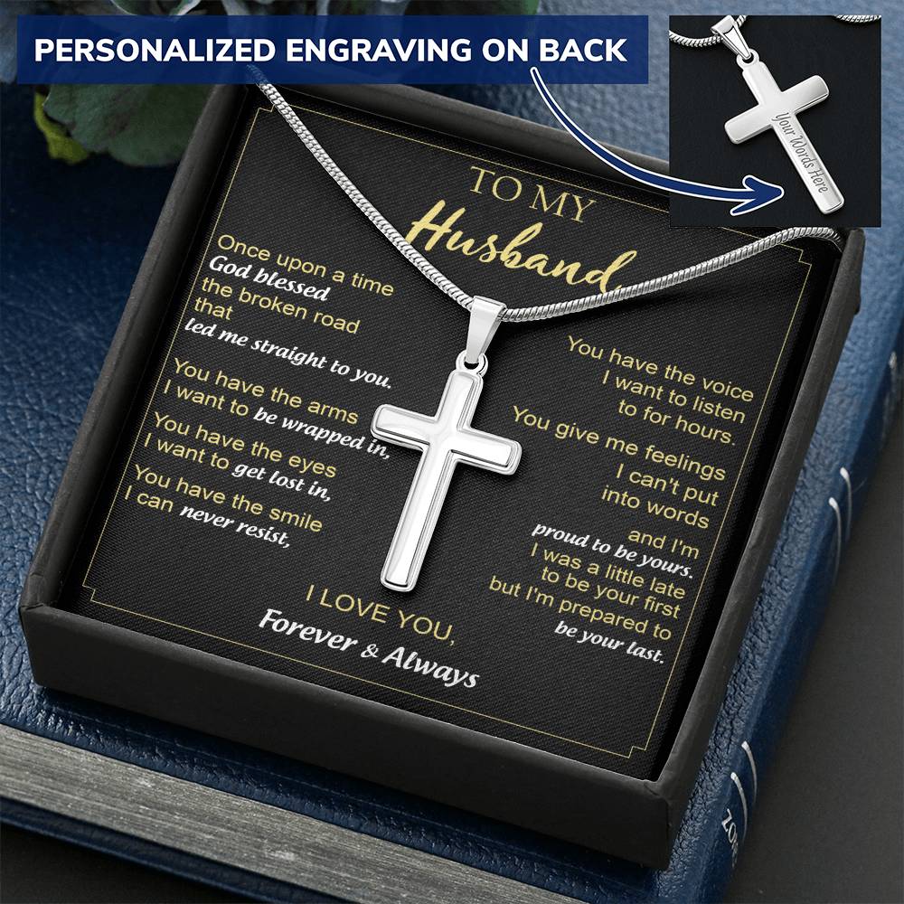 For Husband - The Arms I Want To Be Wrapped In - Cross Customize Engraved Cross Necklace