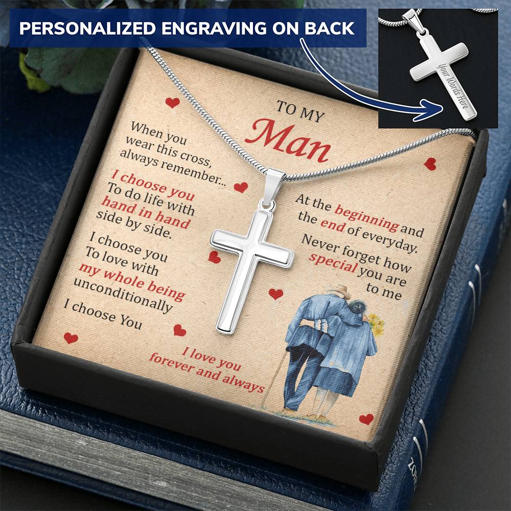 For Your Man - Love With My Whole Being 1 - Cross Customize Engraved Cross Necklace