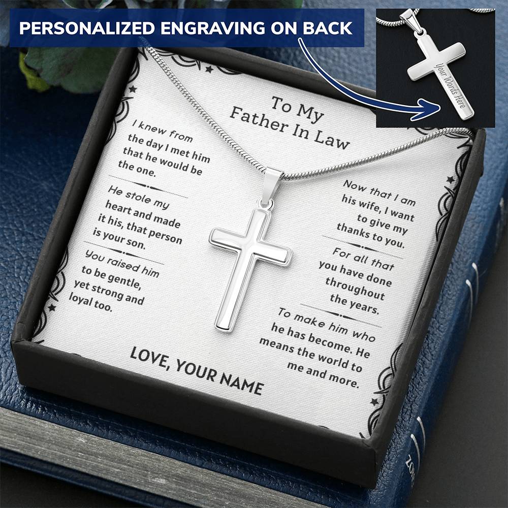 Father In Law Gift For Father's Day Customize Engraved Cross Necklace