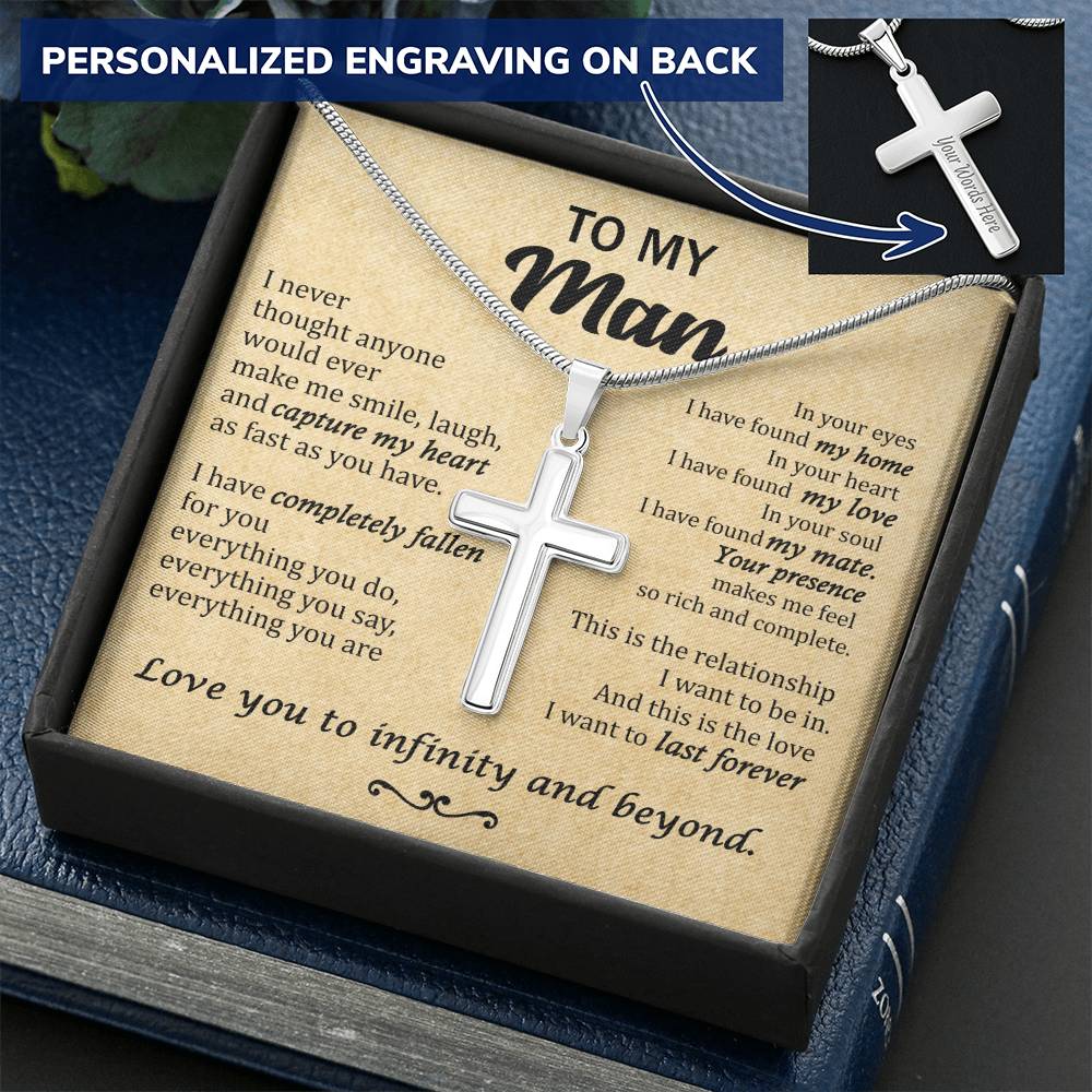 For Your Man - Capture My Heart - Cross Customize Engraved Cross Necklace