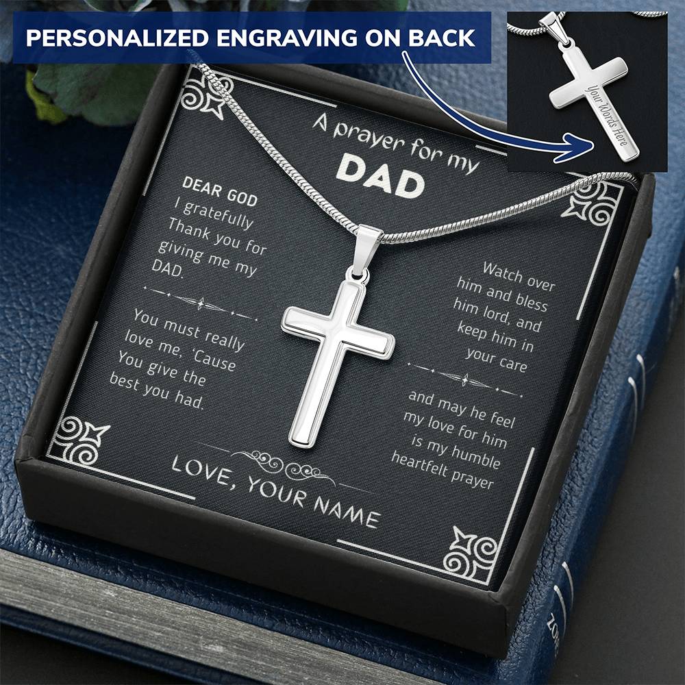 Dad Prayer Customize Engraved Cross Necklace