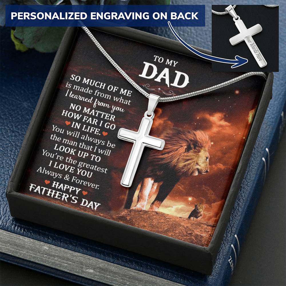 Gift For Dad Happy Father's Day Customize Engraved Cross Necklace