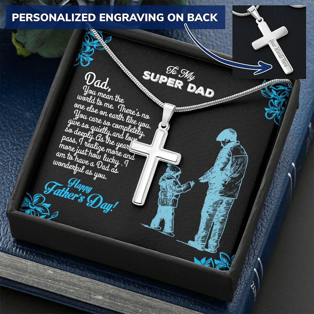Father's Special Message Box For Dad Customize Engraved Cross Necklace