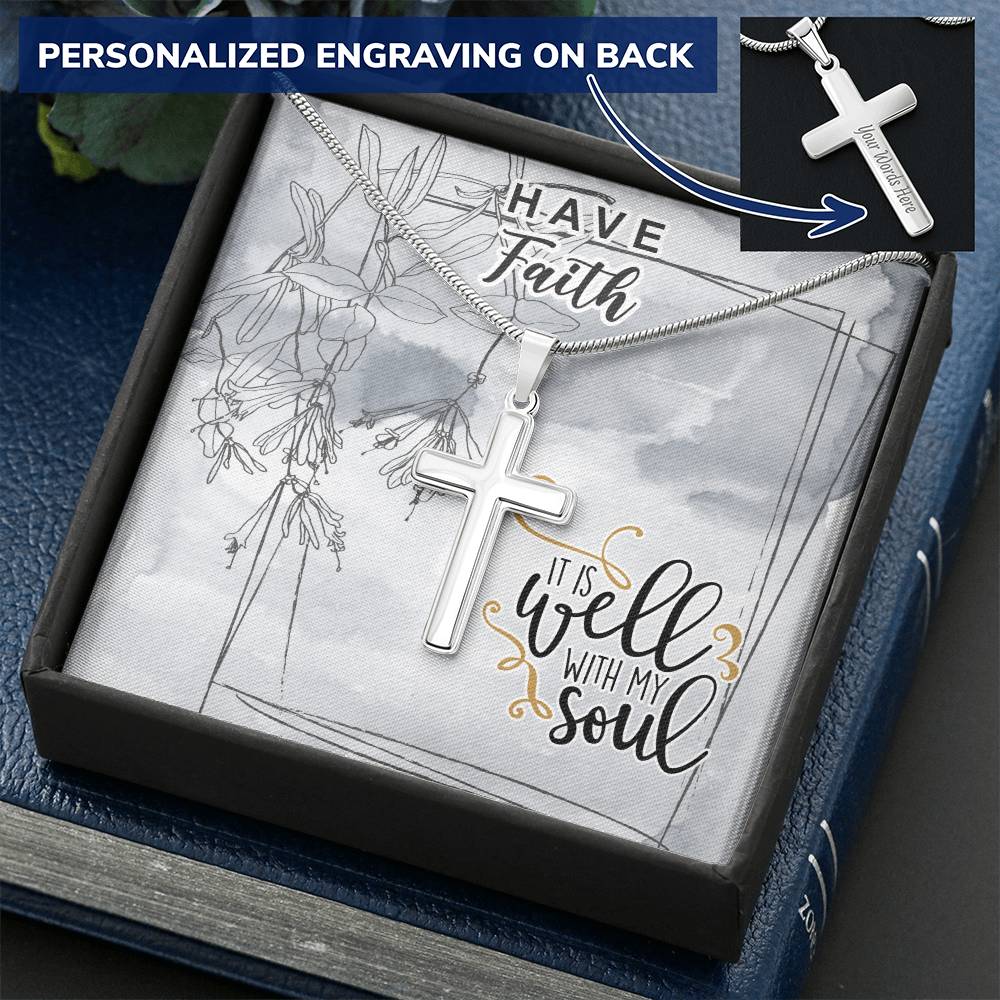 Dad To Son Gifts - It Is Well With My Soul Customize Engraved Cross Necklace
