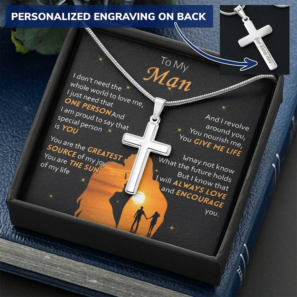 For Your Man - Give Me Life - Cross Customize Engraved Cross Necklace
