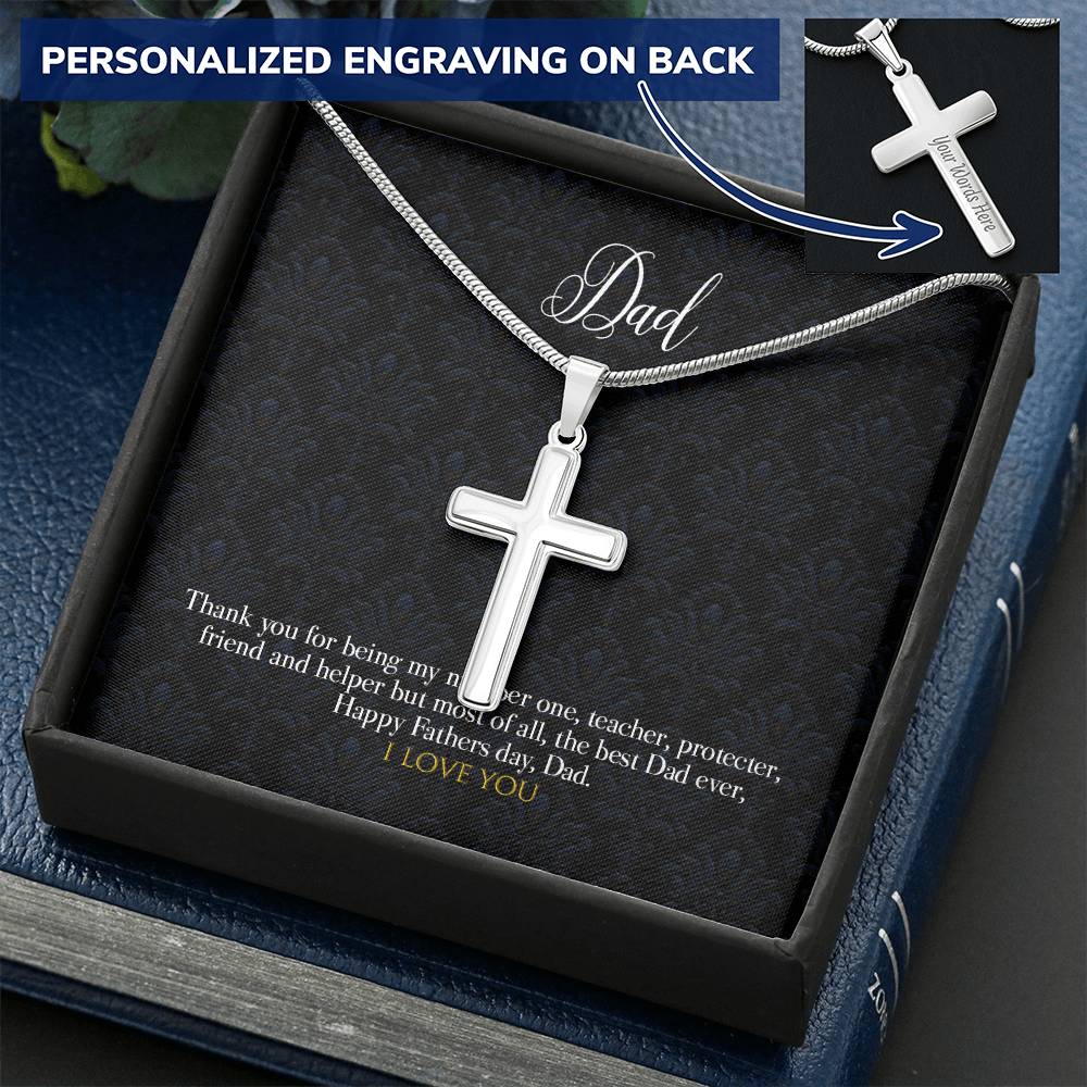 Father Day Cross Pendant Customize Engraved Cross Necklace