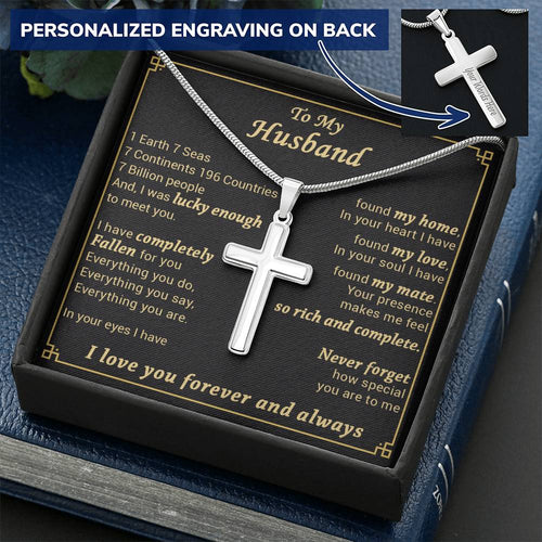 For Husband - Lucky Enough - Cross Customize Engraved Cross Necklace