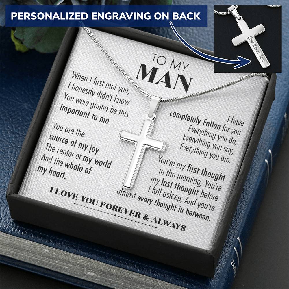 For Your Man - Every Thought 2 - Cross Customize Engraved Cross Necklace