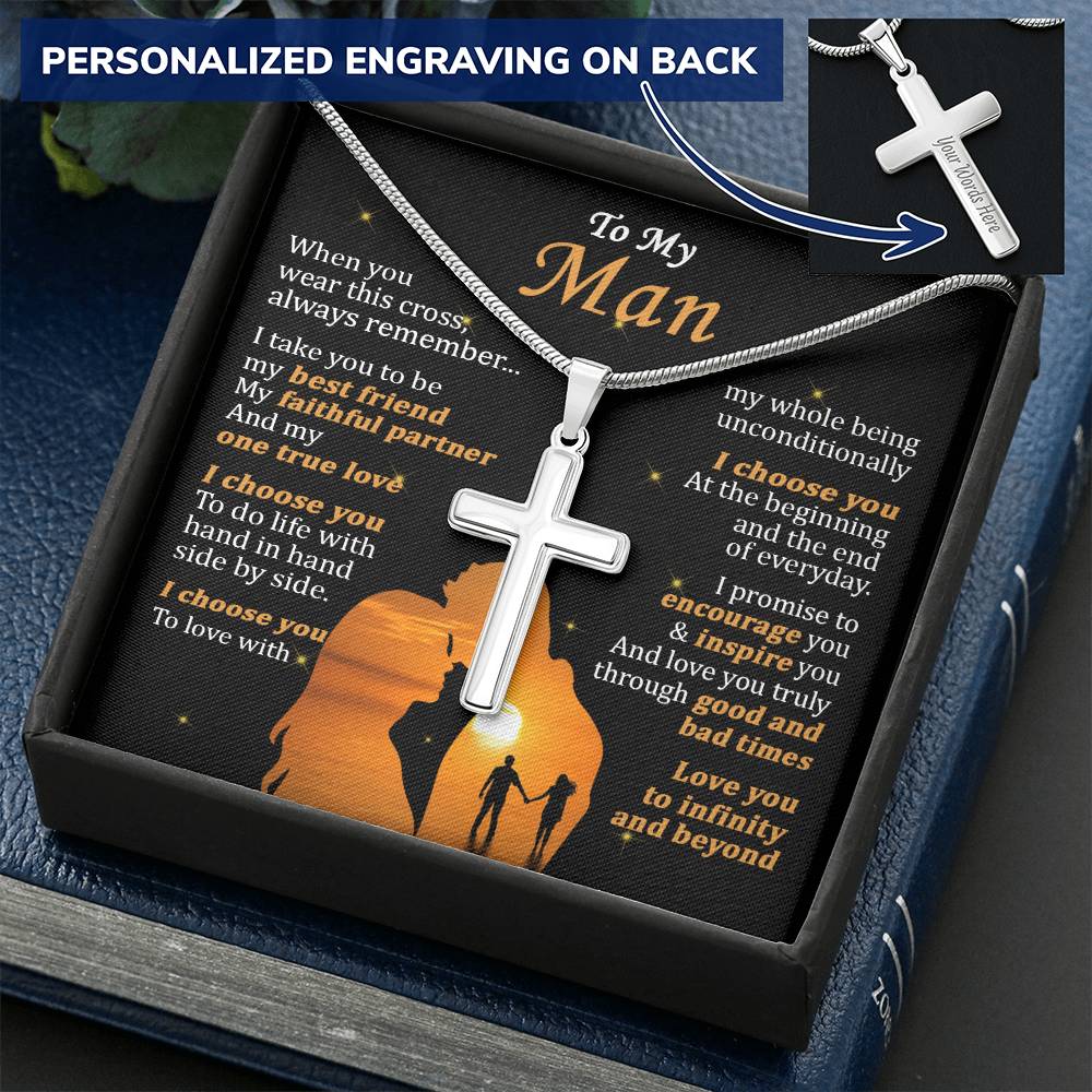For Your Man - I Promise - Cross Customize Engraved Cross Necklace