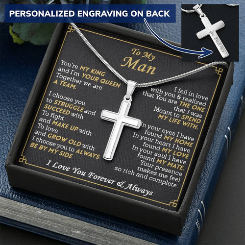 For Your Man - King And Queen - Cross Customize Engraved Cross Necklace
