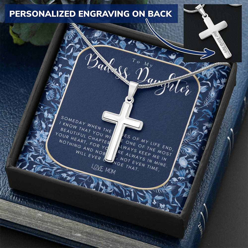 Badass Daughter Gift To My Daughter Necklace From Mom Grown Up Daughter Gift From Mom Customize Engraved Cross Necklace