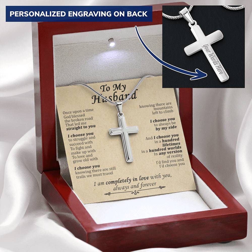 For Husband - Any Version Of Reality - Cross Customize Engraved Cross Necklace