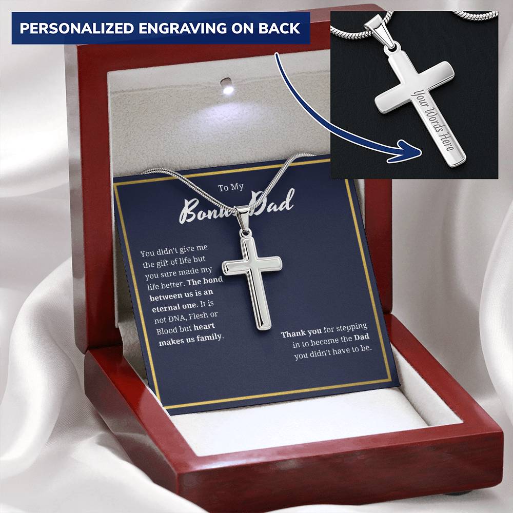 Bonus Dad The Bond Between Us Artisan Cross Necklace Customize Engraved Cross Necklace