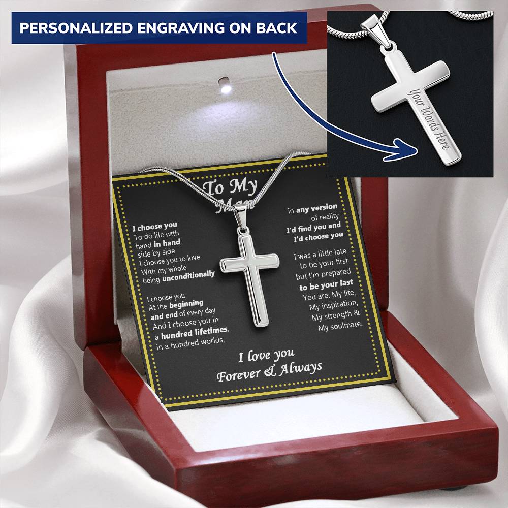 For Your Man - I Choose You - Cross Customize Engraved Cross Necklace
