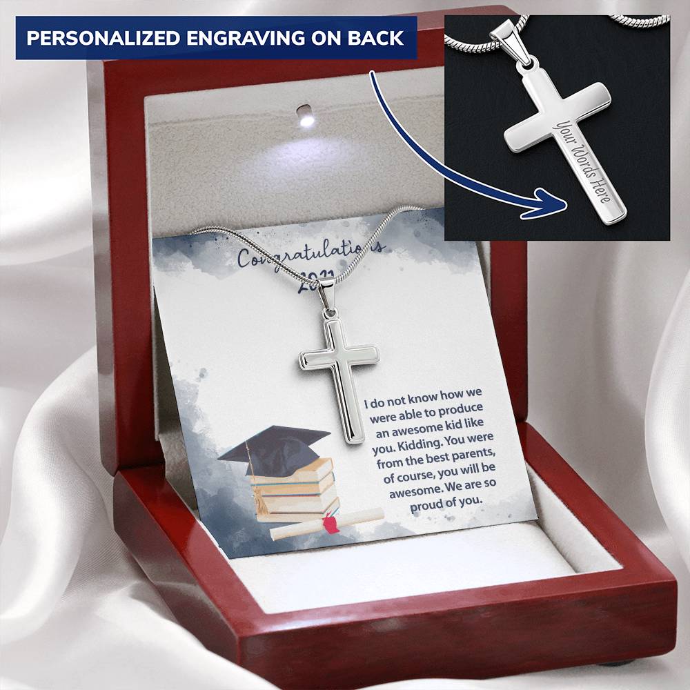 Awesome Kid Graduation Necklace Customize Engraved Cross Necklace