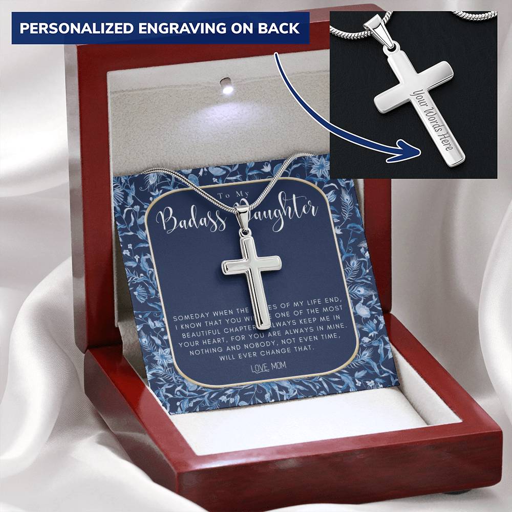 Badass Daughter Gift To My Daughter Necklace From Mom Grown Up Daughter Gift From Mom Customize Engraved Cross Necklace