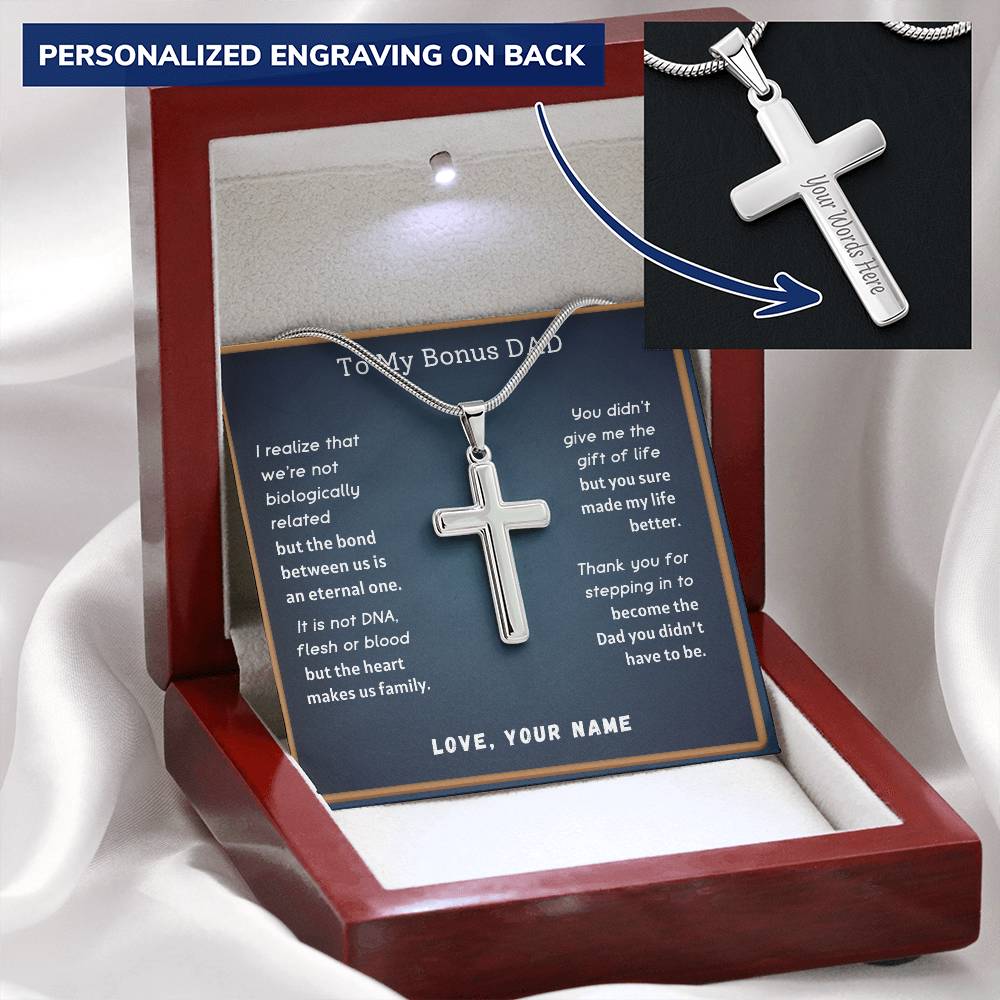 Bonus Dad Message 5 Customize Engraved Cross Necklace