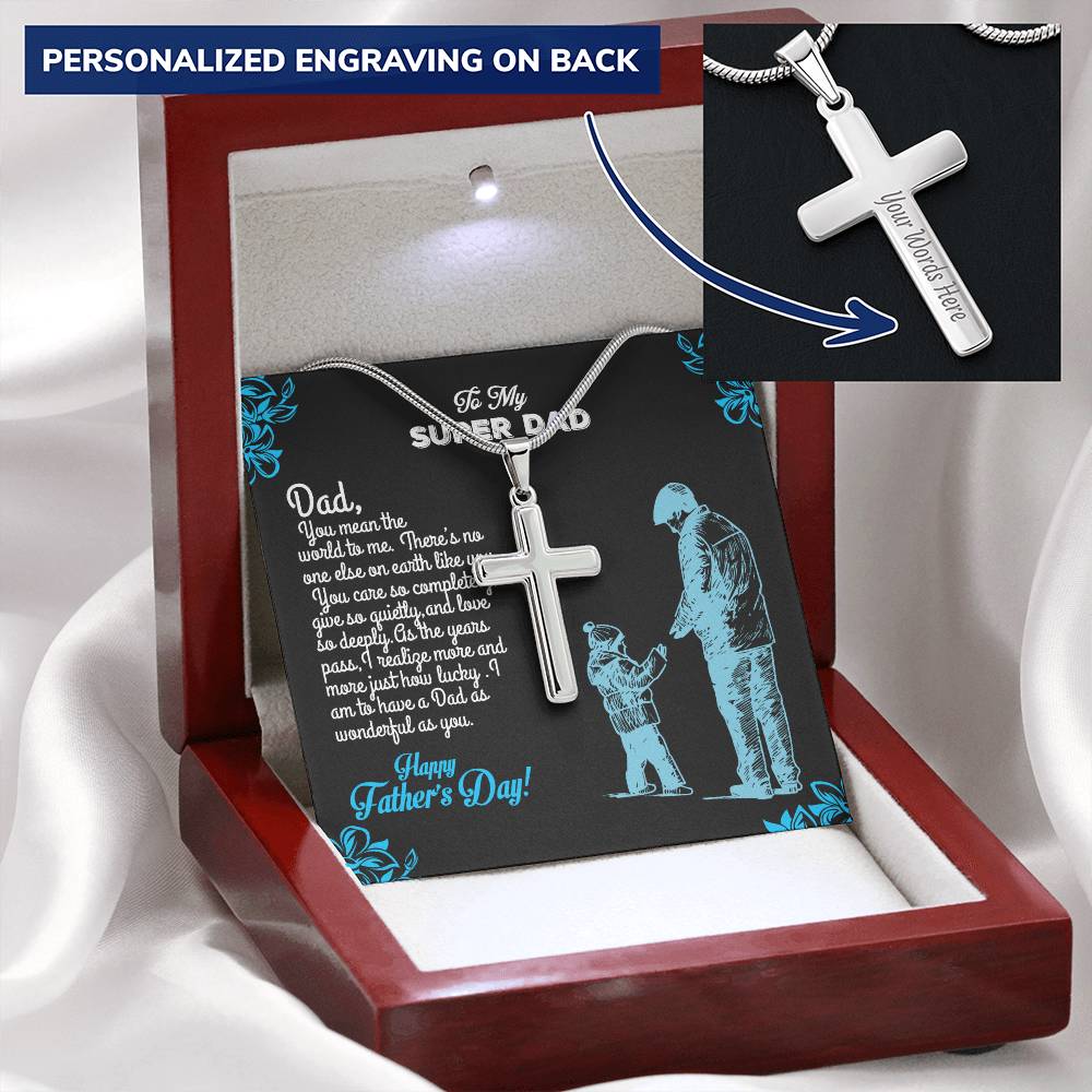 Father's Special Message Box For Dad Customize Engraved Cross Necklace