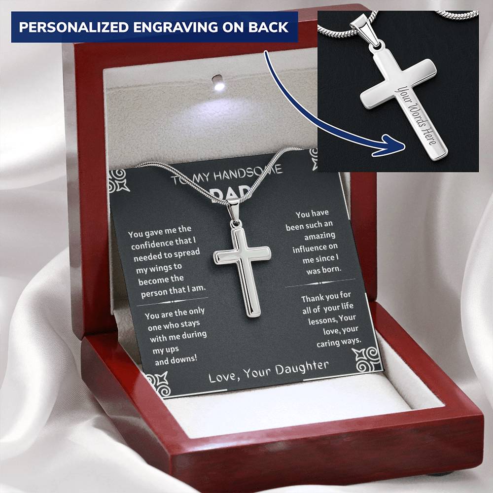 Dad - Amazon - Mesaage 3 Customize Engraved Cross Necklace
