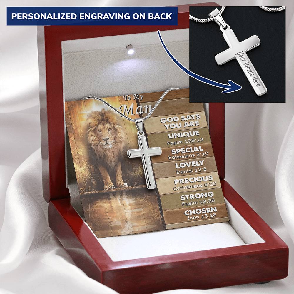 For Your Man - God Says - Cross Customize Engraved Cross Necklace