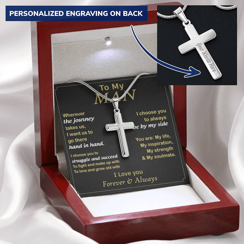 For Your Man - Love And Grow Old With - Cross Customize Engraved Cross Necklace