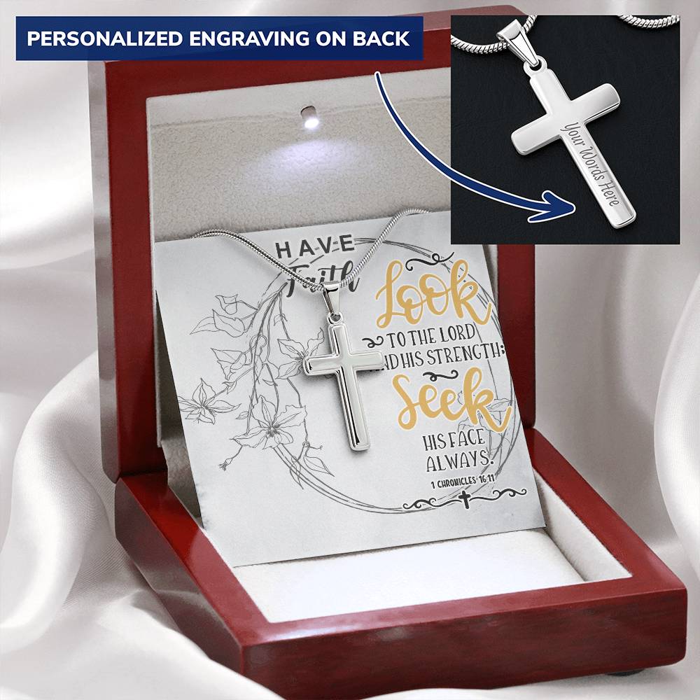 Dad To Son Gifts - Look To The Lord Seek His Face Always Customize Engraved Cross Necklace