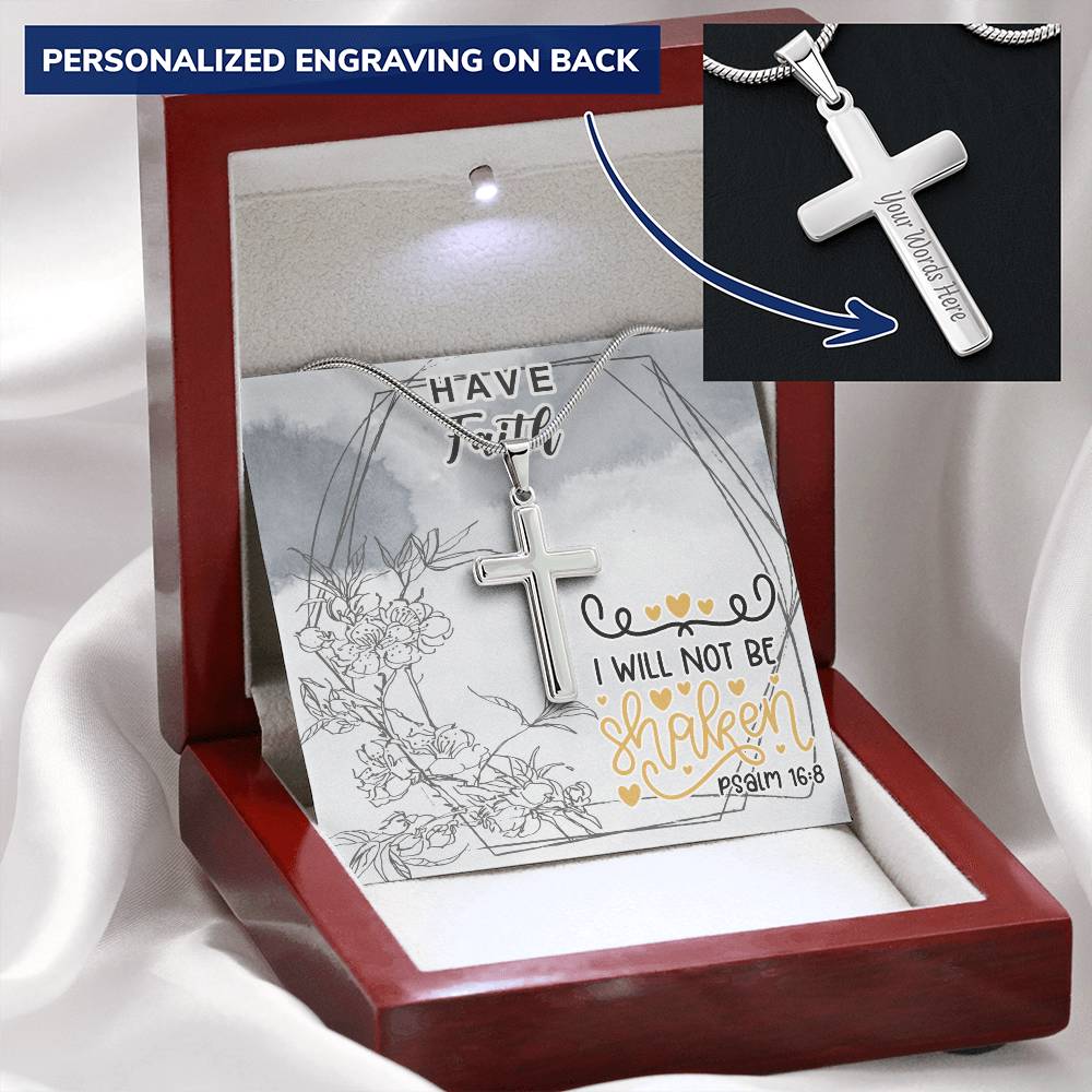Dad To Son Gifts - I Will Not Be Shaken Customize Engraved Cross Necklace
