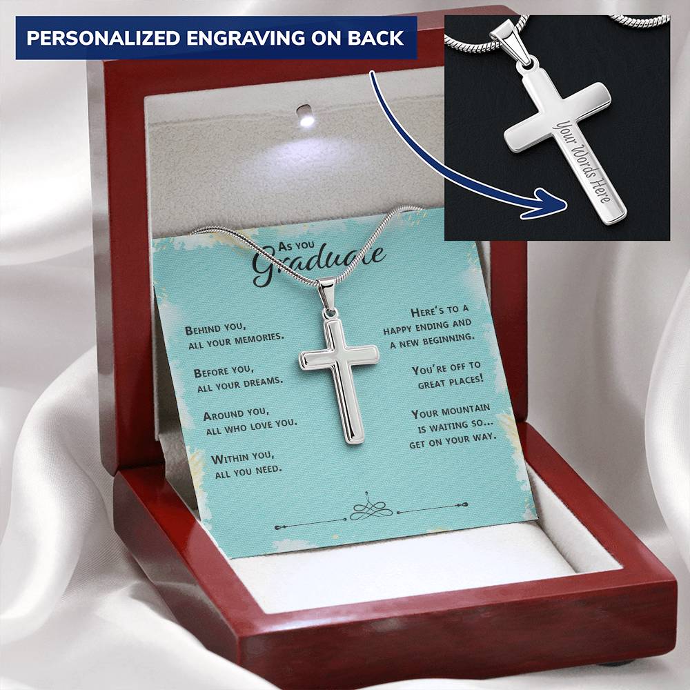 As You Graduate Necklace Customize Engraved Cross Necklace
