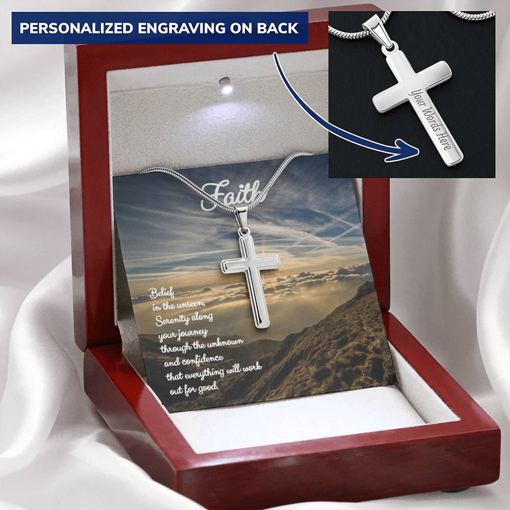 Engravable Faith Cross Pendant ? Customize Engraved Cross Necklace