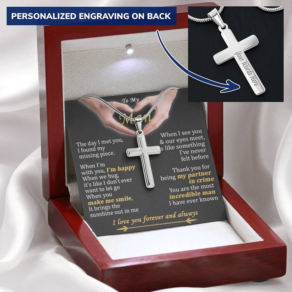 For Your Man - When We Hug - Cross Customize Engraved Cross Necklace