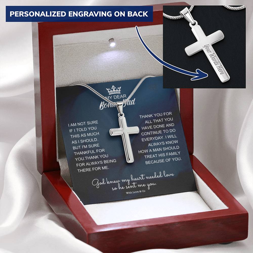 Bonus Dad Customize Engraved Cross Necklace