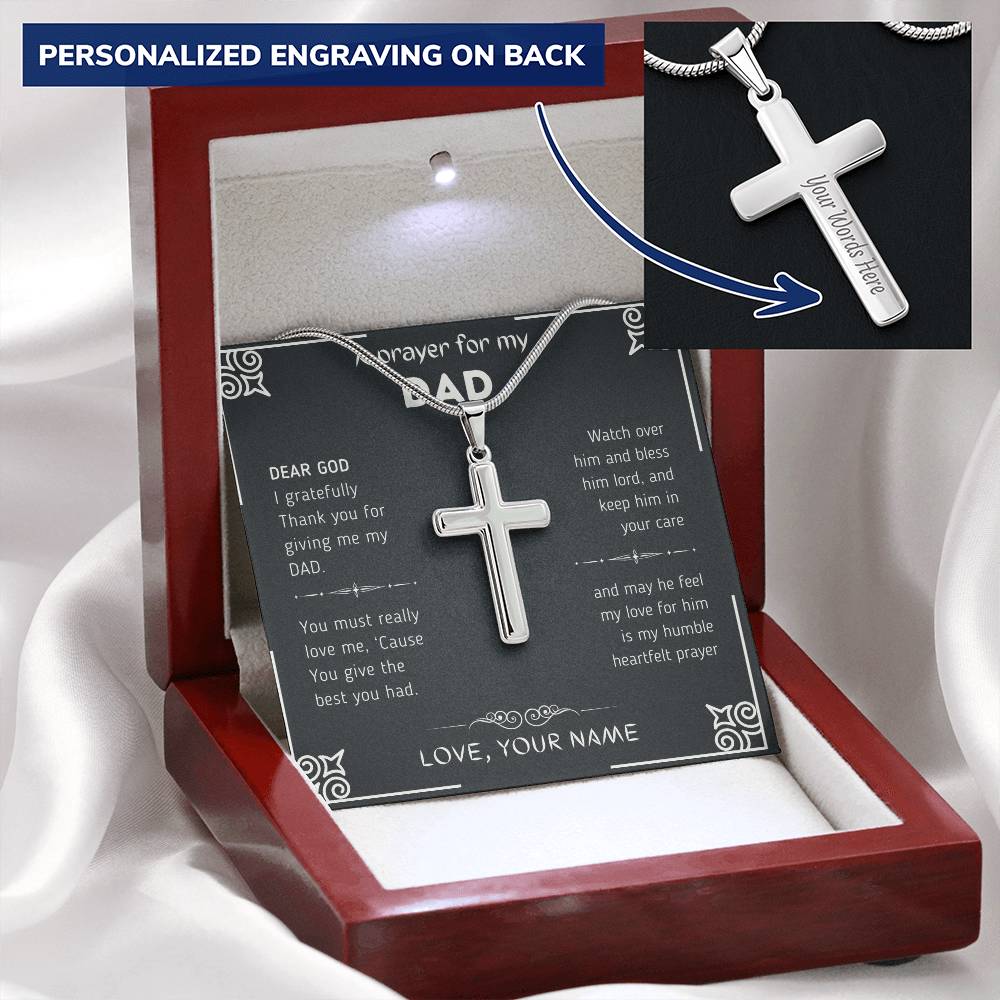 Dad Prayer Customize Engraved Cross Necklace