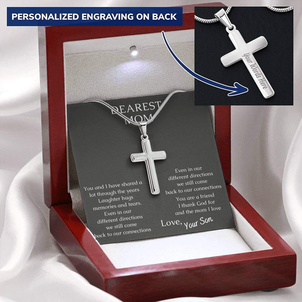 Dearest Mom Warm Your Mothers Heart With This Necklace Customize Engraved Cross Necklace