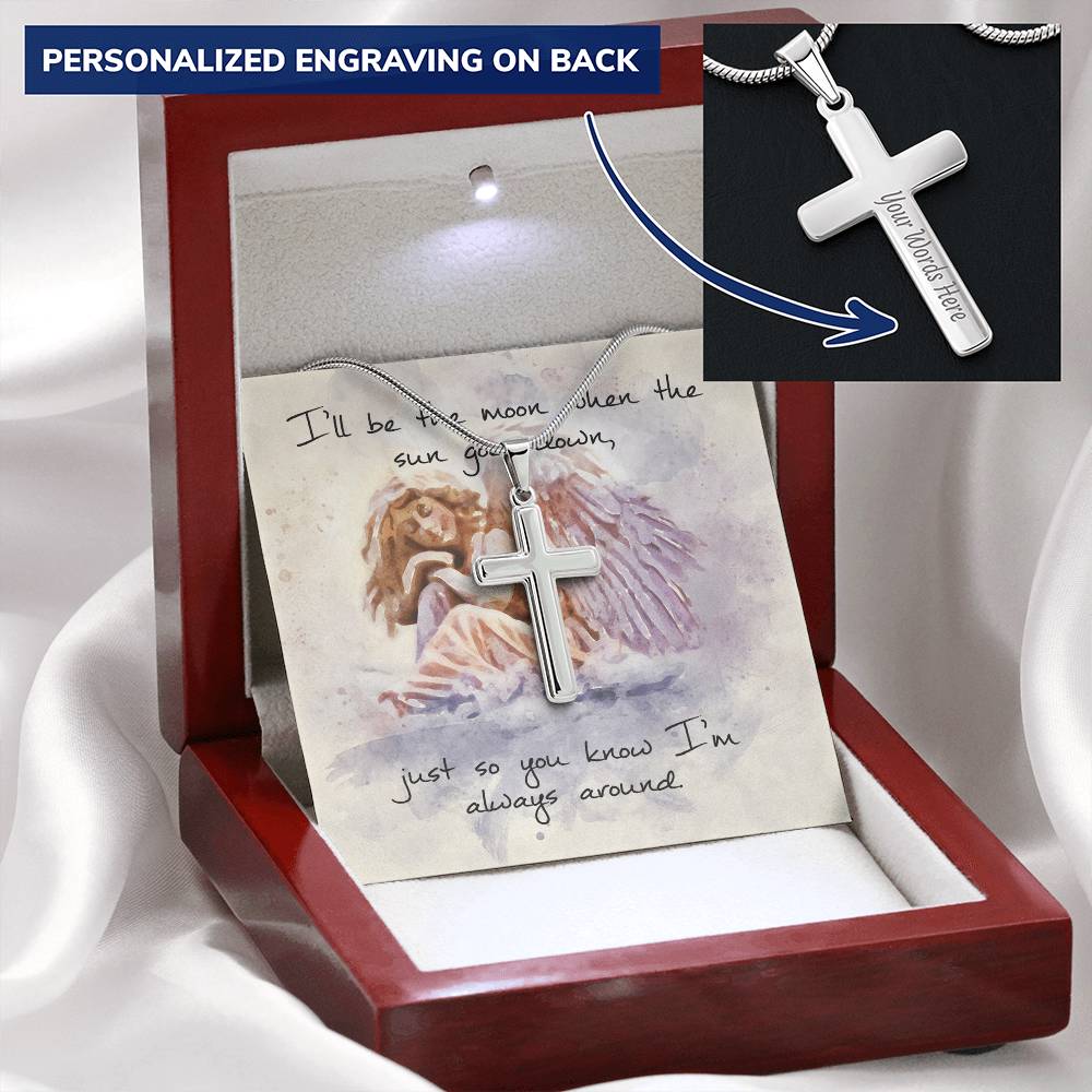 Cross Necklace - Engravable - Angel Message Card Customize Engraved Cross Necklace