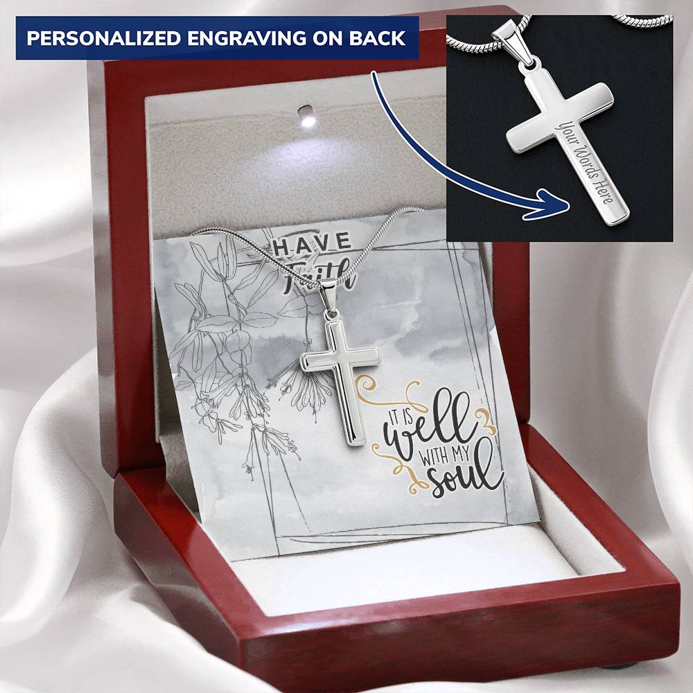 Dad To Son Gifts - It Is Well With My Soul Customize Engraved Cross Necklace