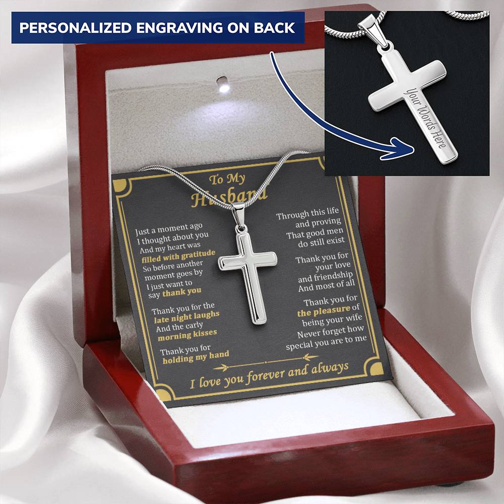 For Husband - Pleasure Of Being Your Wife - Cross Customize Engraved Cross Necklace