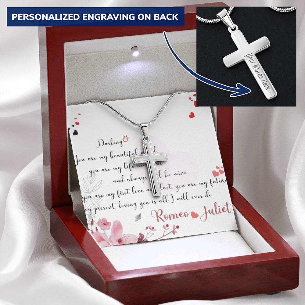 Anniversary Gift For Your Loving Girlfriend Customize Engraved Cross Necklace