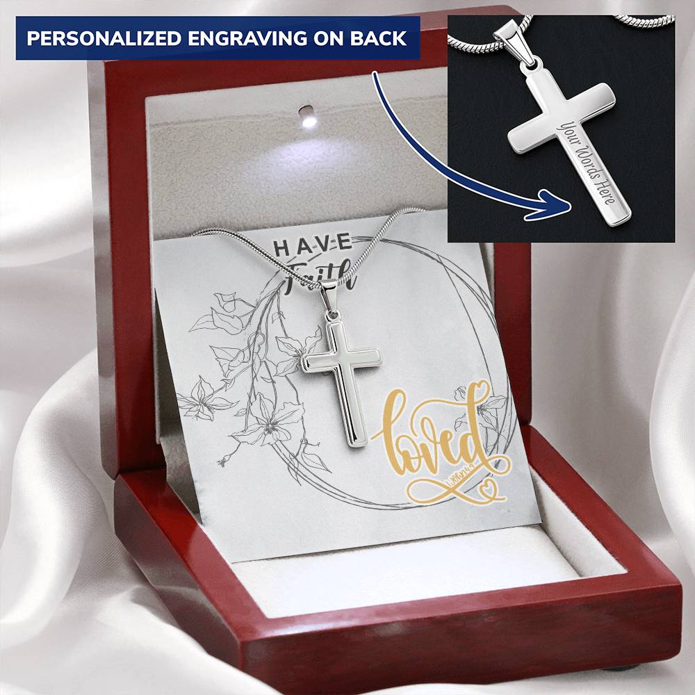 Dad To Son Gifts - Loved Customize Engraved Cross Necklace