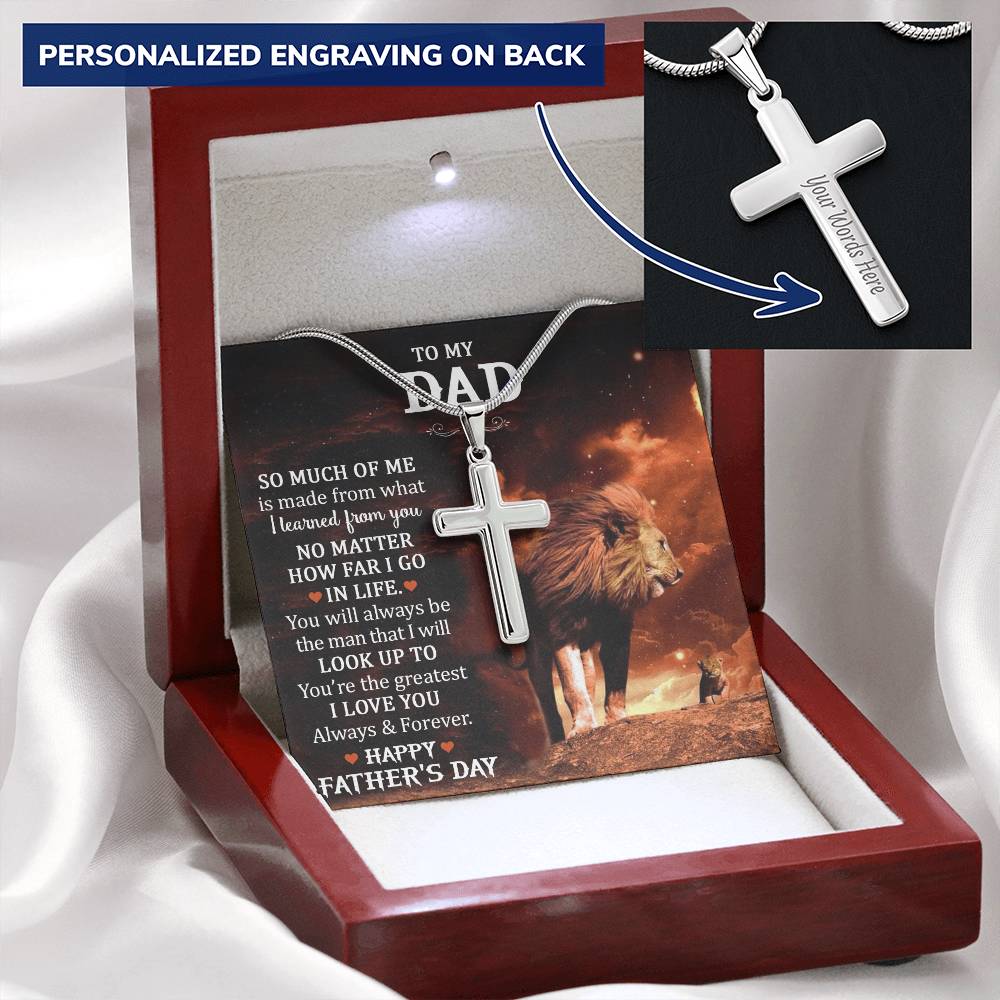 Father's Day Gift From Son Or Daughter - Cross Necklace With Keepsake Message Card Customize Engraved Cross Necklace