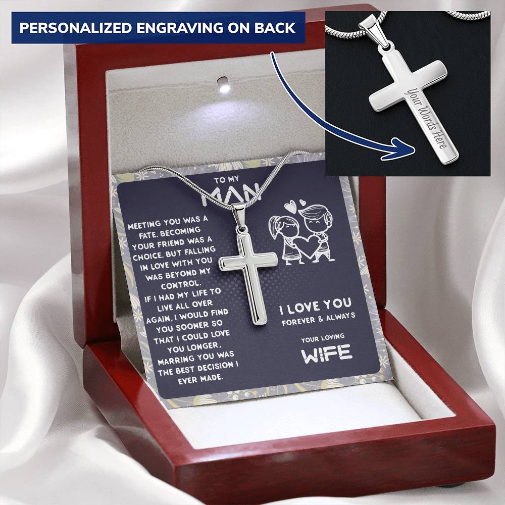 Anniversary Gift For Husband Gift For Husband From Wife. Customize Engraved Cross Necklace
