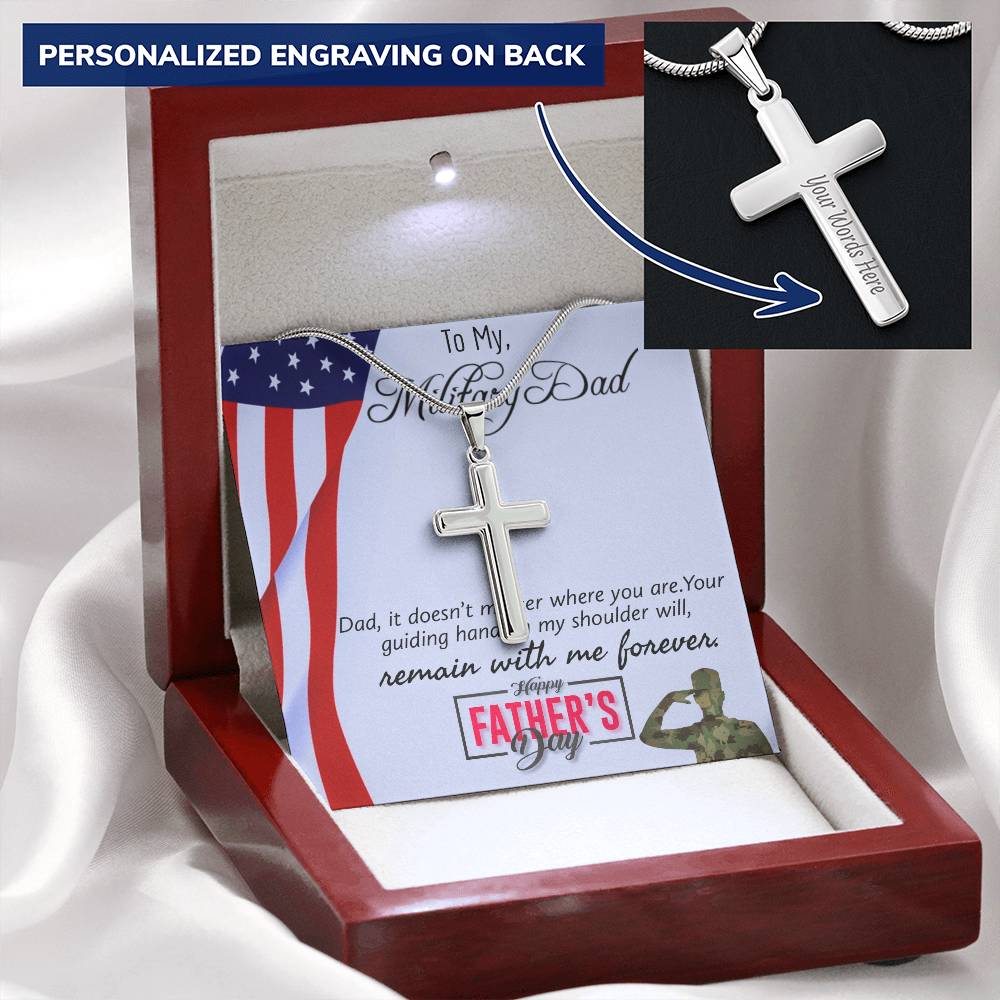 Fathers Day Gift To Military Dad From Daughter And Son. It Doesn’T Matter Customize Engraved Cross Necklace