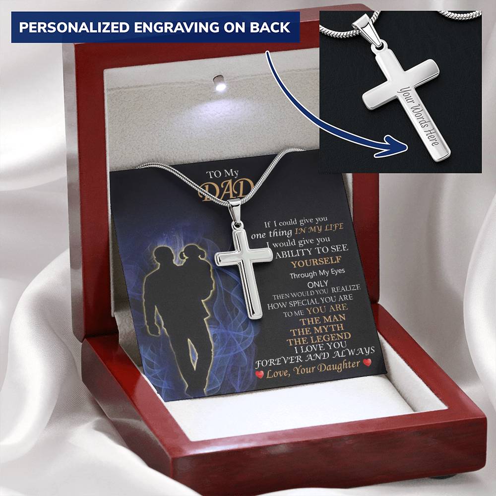 Gift For Dad Happy Father's Day 1 Customize Engraved Cross Necklace