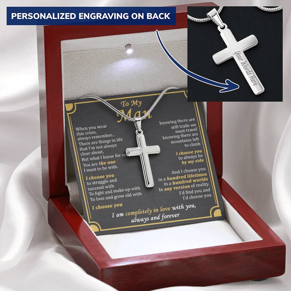 For Your Man - Any Version - Cross Customize Engraved Cross Necklace